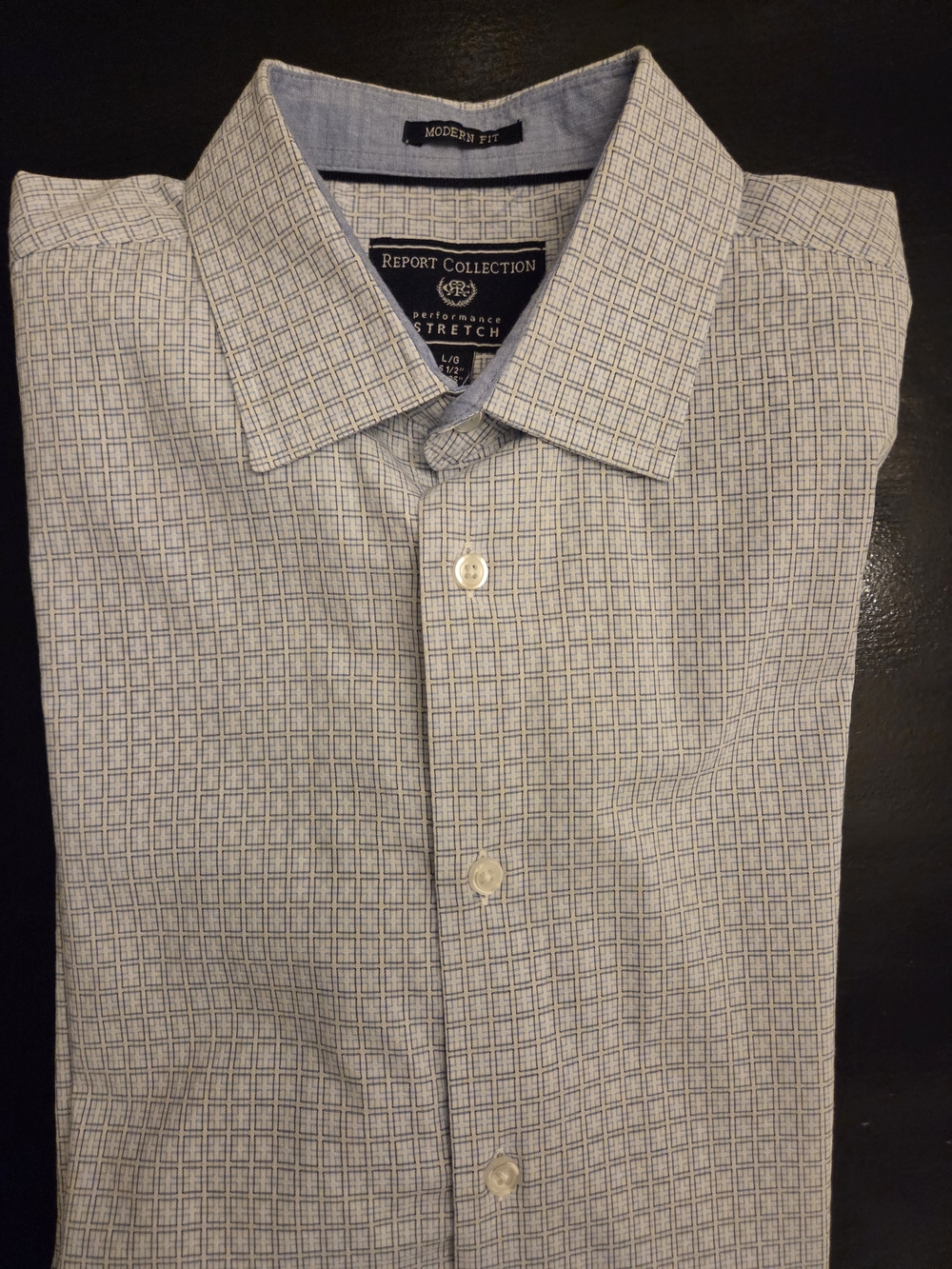 Report Collection Light Blue and White Micro-Check Dress Shirt
